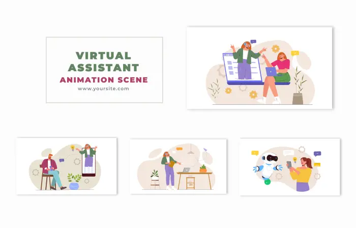 AI Virtual Assistant Flat Character Design Animation Scene